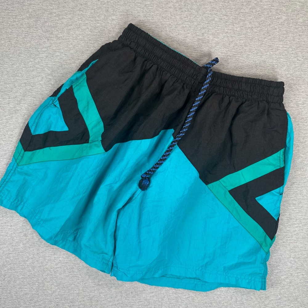 Cherokee Vintage 90s Swim Trunks Mens M‎ Teal Colorblock Nylon Mesh Lined Retro